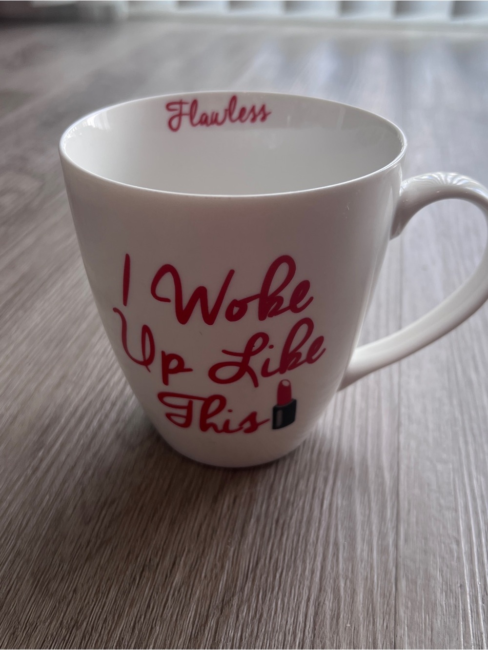 Pfaltzgraff I Woke Up Like This Flawless Coffee Mug Cup White Red Lipstick 18oz